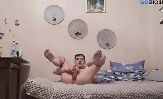 Guys Throbbing Cock Gets Fucked by Monster Dildo